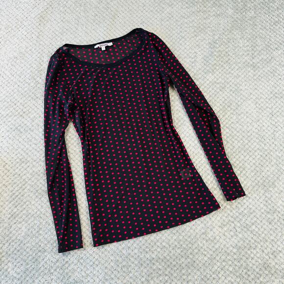 vintage y2k black/pink polka dot sheer fitted long sleeve blouse wallflower goth - Picture 1 of 3